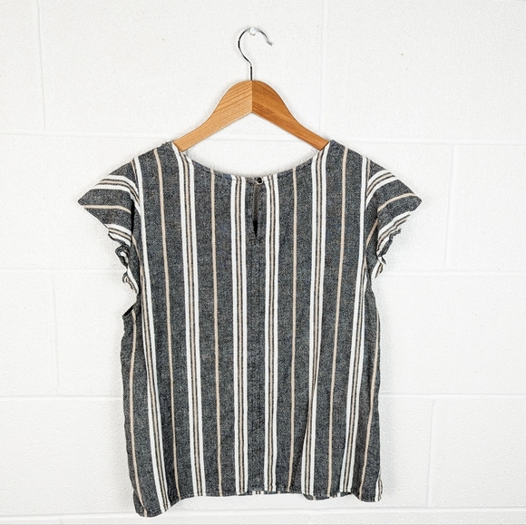 2/$30 Linen Blend Calvin Klein blouse short flutter sleeves summer tee stripe - Picture 4 of 9
